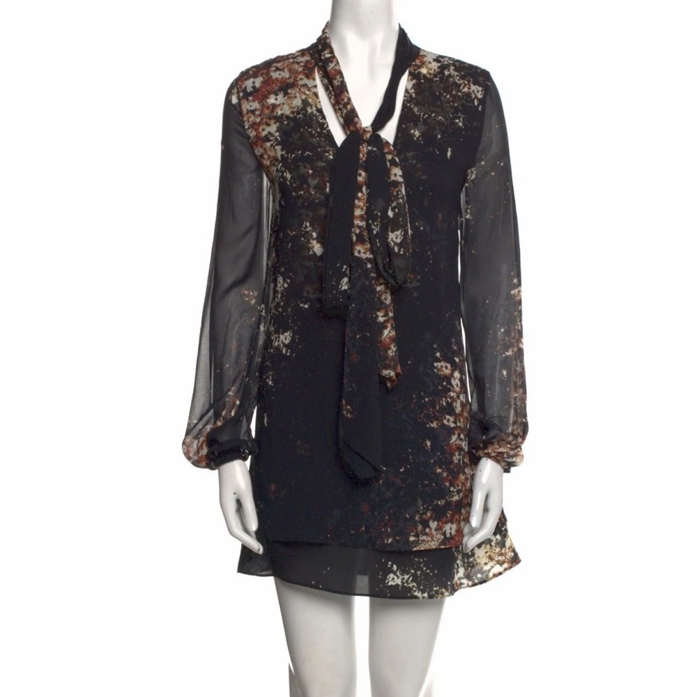 Intermix 100% Silk Tie Neck Tunic / Mini Dress – Size P (Petite) - Picture 2 of 10